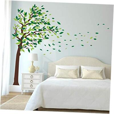 #ad Green Tree Wall Stickers Flying Leaves Wall Decals for Home Living Room $33.29