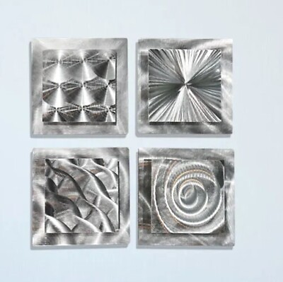 #ad New Silver Metal Wall Art 4@12quot;×12quot; Unique Hand Etched Modern Home Decor $225.00