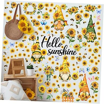 #ad 122 Pieces 6 Sheets Gnome Wall Bee Wall Decals Butterfly Flower Wall Sunflower $18.58