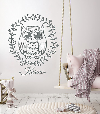#ad Baby Name Sticker Wall Decals Personalized Owl Rustic Vinyl Nursery Decor LA17 $26.99