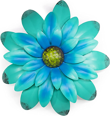 #ad #ad Blue Metal Flowers Wall Decor Metal Wall Art Decorations Hanging for Indoor Outd $34.09