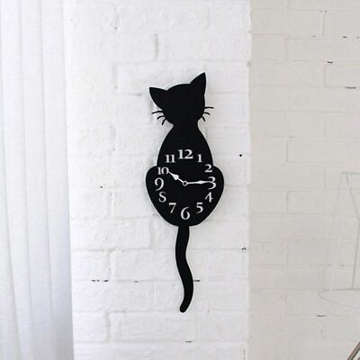 #ad Black Cat Wall Clock Home Watch Way Tail Move Silence Cartoon Cute Decorations $91.66