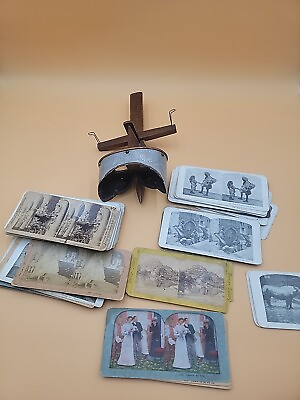 #ad Antique Universal Photo Art Co. Stereoscope Viewer About 70 Photo Cards USA 1897 $212.50