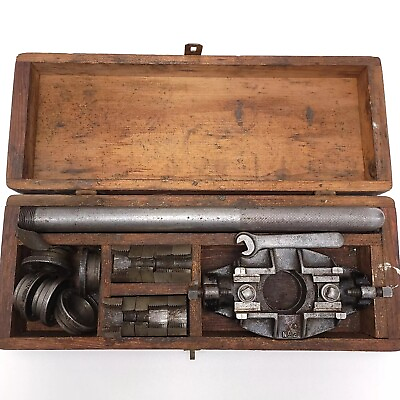 #ad Vintage CT PIPE THREADER No. 2 Original Wood Box Dies Tap Wrench Steel USA $68.99