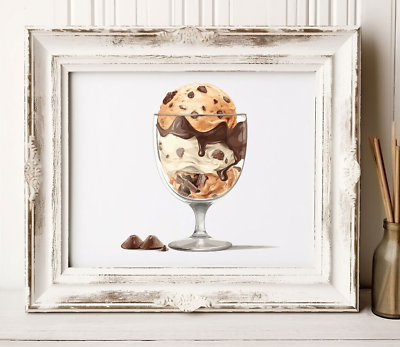 #ad #ad Chocolate Chip Ice Cream Dessert Wall Art Print Kitchen Wall Art Decor $9.99