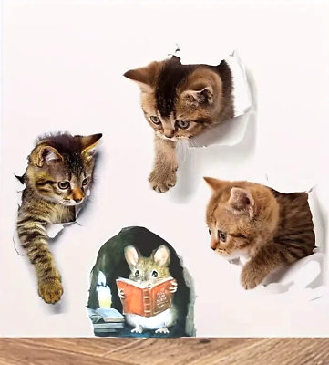 #ad #ad 4 Piece Adorable Cat And Mouse 3D Wall Decal NEW $7.88