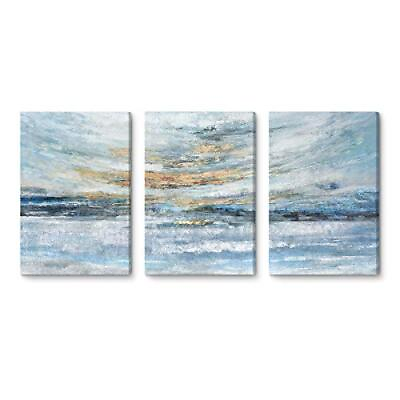 #ad Abstract Canvas Wall Art for Bedroom 3 Piece Ocean Painting Coastal Theme Art... $61.55