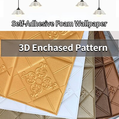 #ad 10 20pcs DIY 3D Enchased Pattern Foam Wallpaper Self Adhesive Wall Sticker Panel $21.24