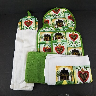 #ad Home is Where the Heart Is Kitchen Towels amp; Pot Holder Set 6 Pieces $10.98
