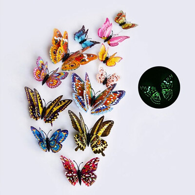 #ad 12Pcs 3D Butterfly Wall Decals Removable Stickers Bedroom Decoration $4.82