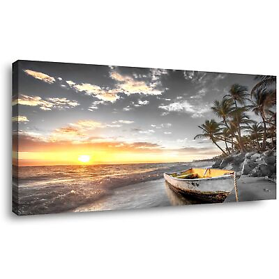 #ad Beach Wall Art Canvas Prints Art Black and White Sunset Seascape Pictures Bed... $76.54
