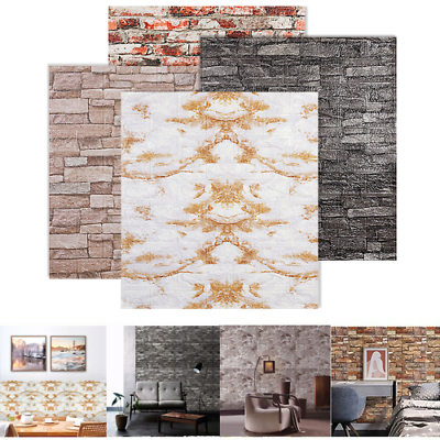 #ad 10pcs 3D Brick Wall Paper Room Self Adhesive Wallpaper Foam DIY Wall Stickers $74.82