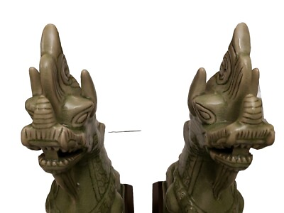 #ad THAI CELADON DRAGONS JADE GREEN pair Vintage Statues Siamese Art 19 Inches $1100.00