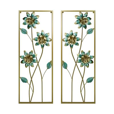 #ad #ad Set of 2 Metal Wall Art 32quot; X 12quot; Metal Rectangular Wall Decor Large Flowers ... $42.42