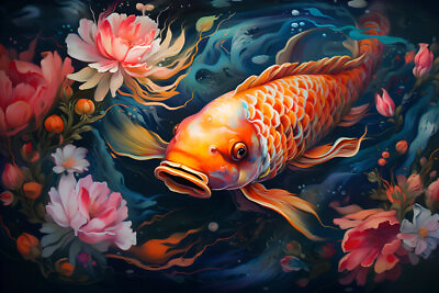 #ad Home Decor Wall Art Feng Shui Koi Fish Oil painting Picture Printed on Canvas 61 $8.50