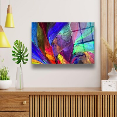 #ad Abstract Colorful Glass Wall Art Frameless Free Floating Tempered Glass Panel $199.90