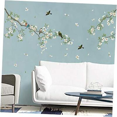 #ad Birds on Tree Branch Wall Decals White Blossom Flower Wall Stickers Bedroom $26.15