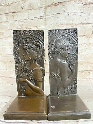 #ad Art Deco Roman Style Female Bronze Bookends Book Ends Sculpture Figurine Pair NR $229.50