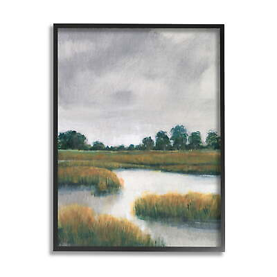 #ad Industries Cloudy Rural Marsh Landscape Painting Black Framed Art Print Wall Art $31.50