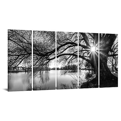 #ad #ad sechars Extra Large Wall Art Old Tree by Lake Picture Canvas Prints Black and... $249.28