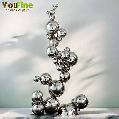 #ad 58cm Abstract Metal Ball Sculpture 304 Stainless Steel Metal Statue Modern Decor $566.10