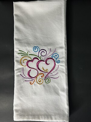 #ad #ad New Embroidered Two Joining Hearts Yellow Magenta Blue Kitchen Cotton Tea Towel $10.97