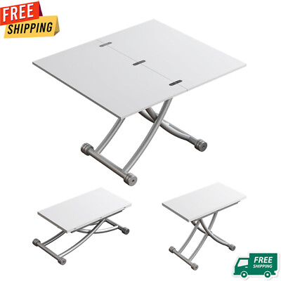 #ad Lift Top Coffee Table Height Adjustable Fold Living Dining Room Kitchen White US $226.85