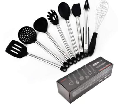 #ad #ad Cooking Utensil Set 8 Silicone Utensils with Stainless Steel Handles Tong ... $31.35