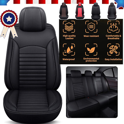 #ad For Jaguar Luxury 3D PU Leather Car Seat Cover Cushion Full Set Front Rear Decor $138.72