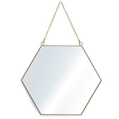 #ad Hanging Wall Hexagon Mirror Decor Gold Geometric Mirror with Chain for Bathroom $21.00