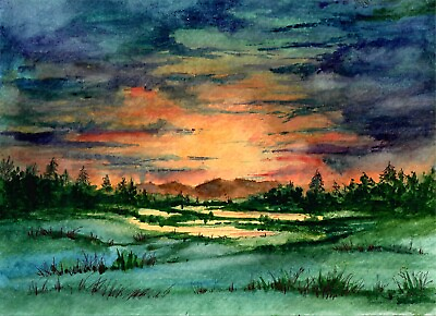 #ad Cloudy Sunset Near Mountains Sunset Art Print Landscape Art Print Country Art $35.00