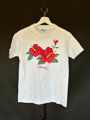 #ad Vintage Hawaii T Shirt Adult Medium White Flower Art Island Beach 90s Y2K $29.99