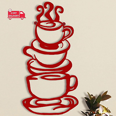 #ad Coffee Cup Metal Wall Art Farmhouse Kitchen Restaurant Decor Coffee Bar Sign R $19.75