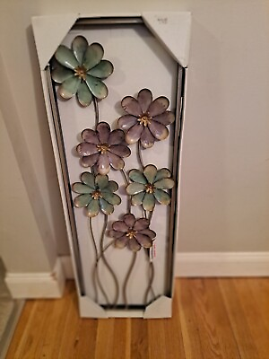 #ad Metal Wall Art 3D Flowers Multicolor 36quot; H 12quot;W New in Box $45.00