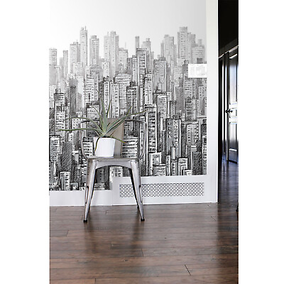 #ad Black and white City Non Woven Wallpaper roll Hand Drawing Wall Home decor Mural $260.95