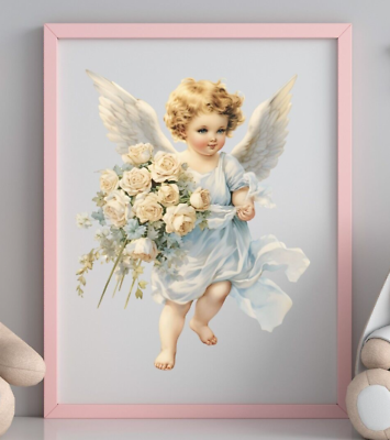 #ad Angel Wall Art Print Angel and Roses Art Print Wall Art Decor Cherub $9.99