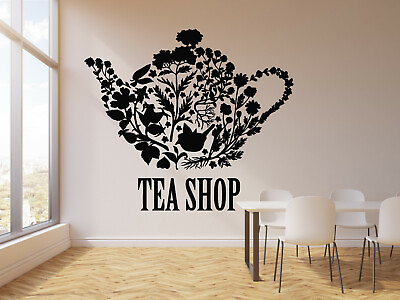 #ad Vinyl Wall Decal Tea Shop Teapot Floral Patterns Kitchen Decor Stickers g2959 $68.99