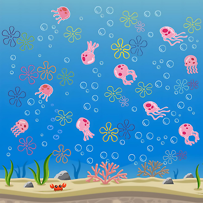 #ad Jellyfish Bubbles Wall Stickers under the Sea Ocean Wall Decals Bedroom Bathroom $16.88
