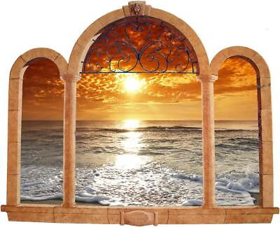 #ad Sunset Beach 3D Ancient Window View Decal WALL STICKER DIY Decor Art FS $19.68