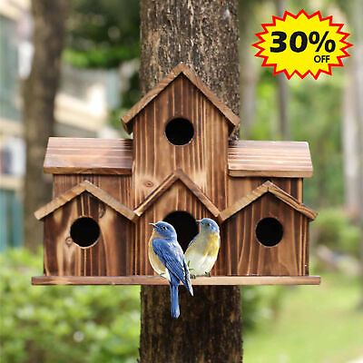 #ad Outside Wooden Bird Houses Hanging 6 Hole Handmade Natural House Bird NEWquot; $17.85
