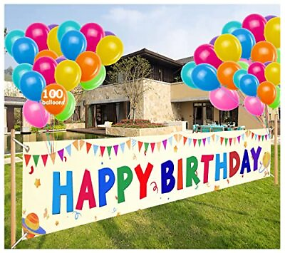 #ad Large Colorful Happy Birthday Yard Banner Sign Birthday Party Outdoor Decoration $15.25