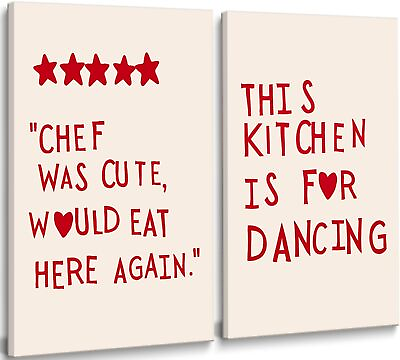 #ad #ad 2Pcs Framed Funny Kitchen Canvas Wall Art Trendy Red Minimalist Stars Heart P... $85.29