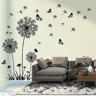 #ad Dandelion Wall Stickers Flower Butterflies Flying Wall Decal Wall Art Stickers $17.59