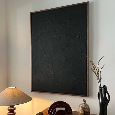 #ad Modern Minimalist Abstract Black Wall Art Painting On Canvas Handmade Thick $99.80