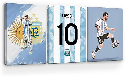 #ad Messi Canvas Wall Art Set of 3 HD Printed amp; Wooden Framed Wall Art $67.99