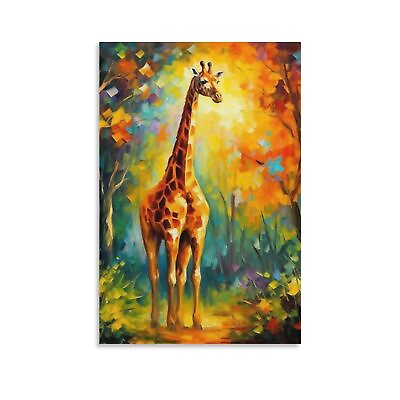 #ad Cute Animal Canvas Wall Art Giraffe Poster Prints Aesthetic Oil Painting Type... $23.21