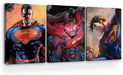 #ad Superman Canvas Wall Art Set of 3 HD Printed amp; Wooden Framed Wall Art $61.99