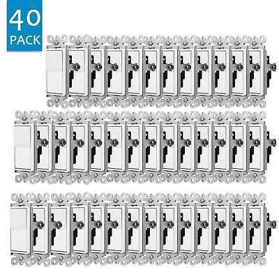 Decorator Paddle Rocker Light Switch Single Pole 15A 120V In Wall Bedroom 40Pack $79.98