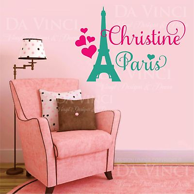 #ad Paris Eiffel Tower Love Girl Custom Name Wall Personalized Vinyl Sticker Decal B $60.99