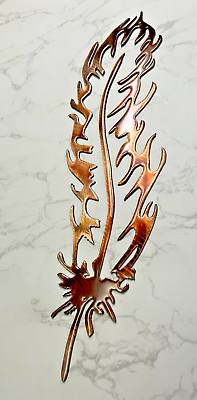 #ad Fancy Feather Metal Wall Art Copper and Bronzed Plated 16quot; x 4quot; $32.98